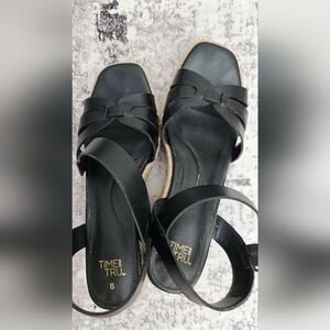 Time and Tru Black Strappy Ankle Wrap Sandals